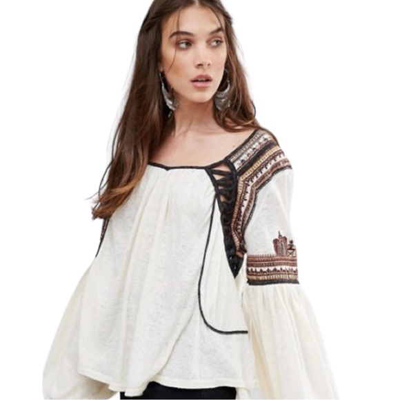 Free People Snow Kisses Cream Embroidered Top - Picture 2 of 12